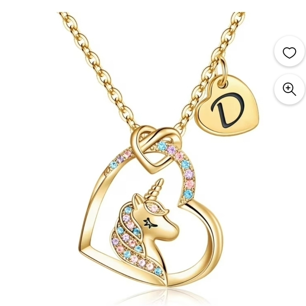 Initial Unicorn Necklace for Girls - "D"